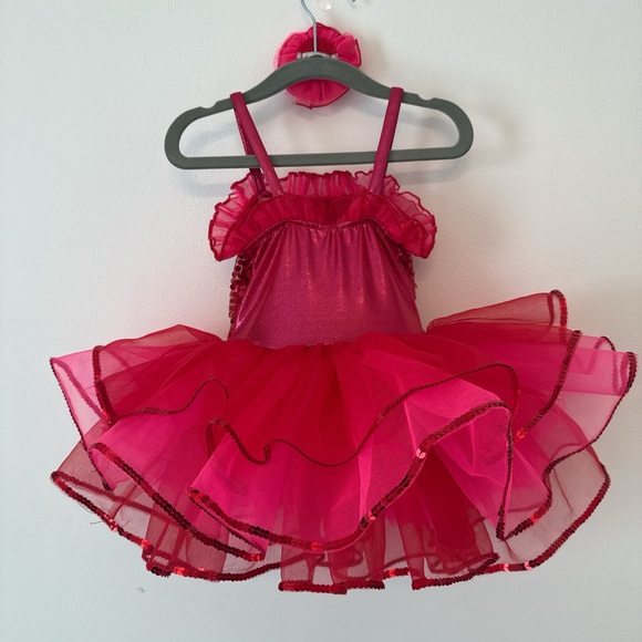Little Girls Red Sequined Dance Costume - Picture 3 of 7